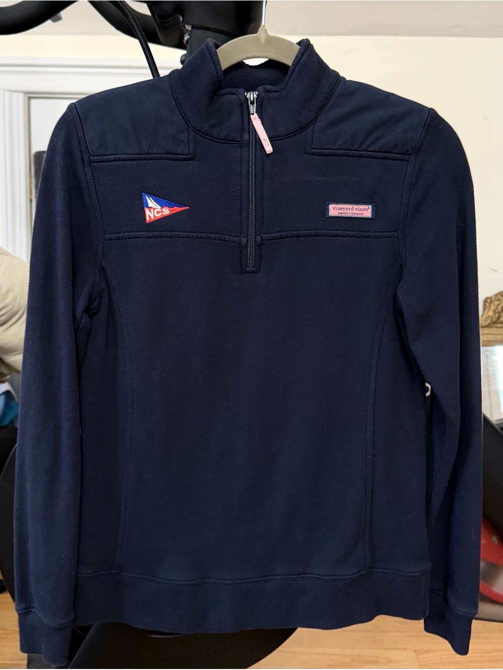 Vineyard Vines Shep Shirt Quarter-Zip Pullover Dark Blue, NCS Sailing Burgee XS